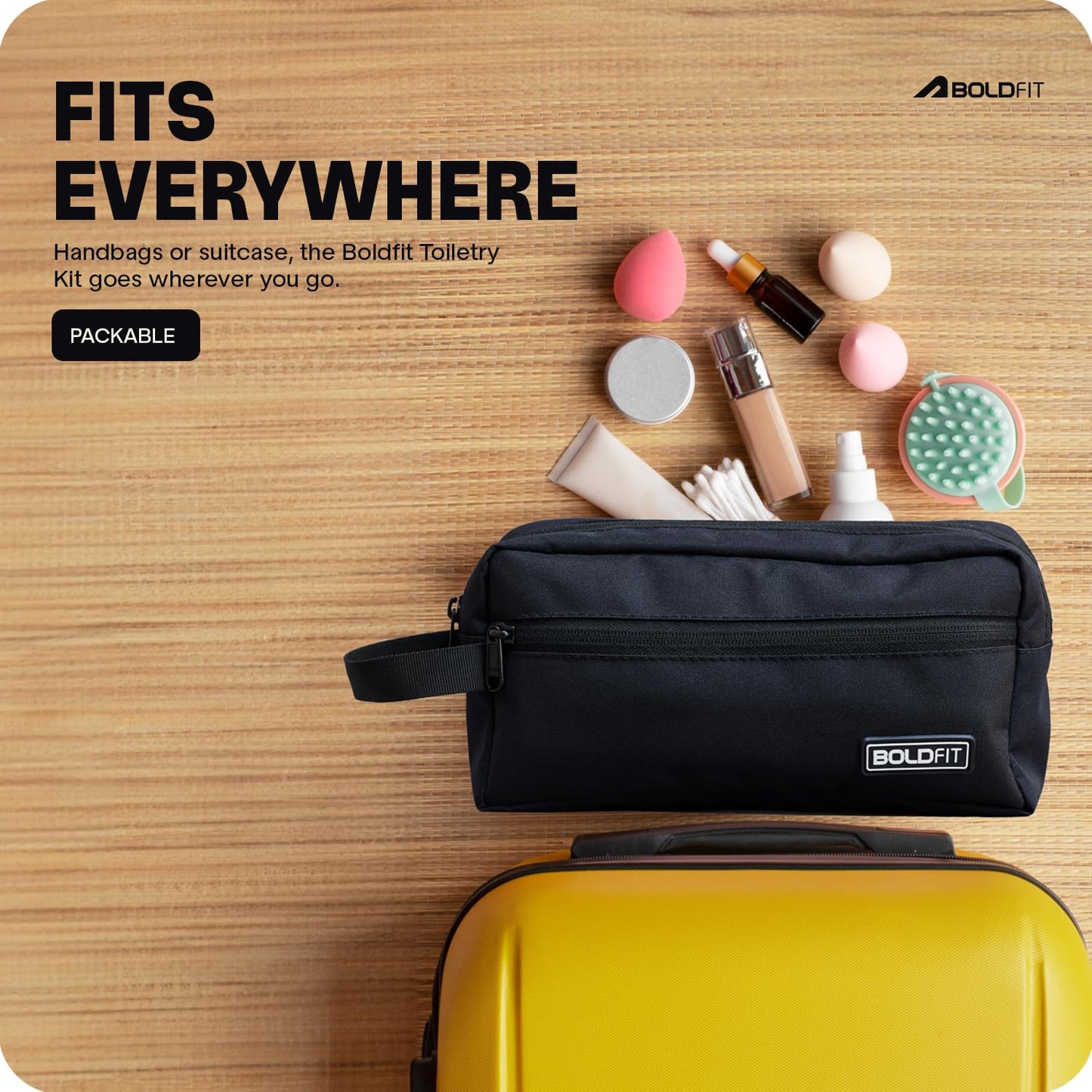 Black Polyester Toiletry Bag, 18cm Travel Organizer Pouch