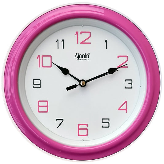 Round Pink Plastic Analog Wall Clock - 20.5 cm with Step Movement