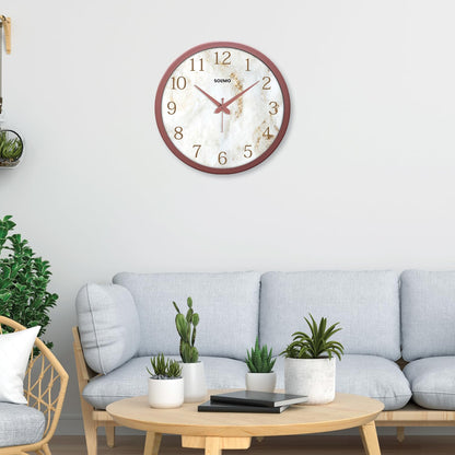 12-Inch Marble Dial Plastic Analog Wall Clock with Silent Movement - Copper Frame