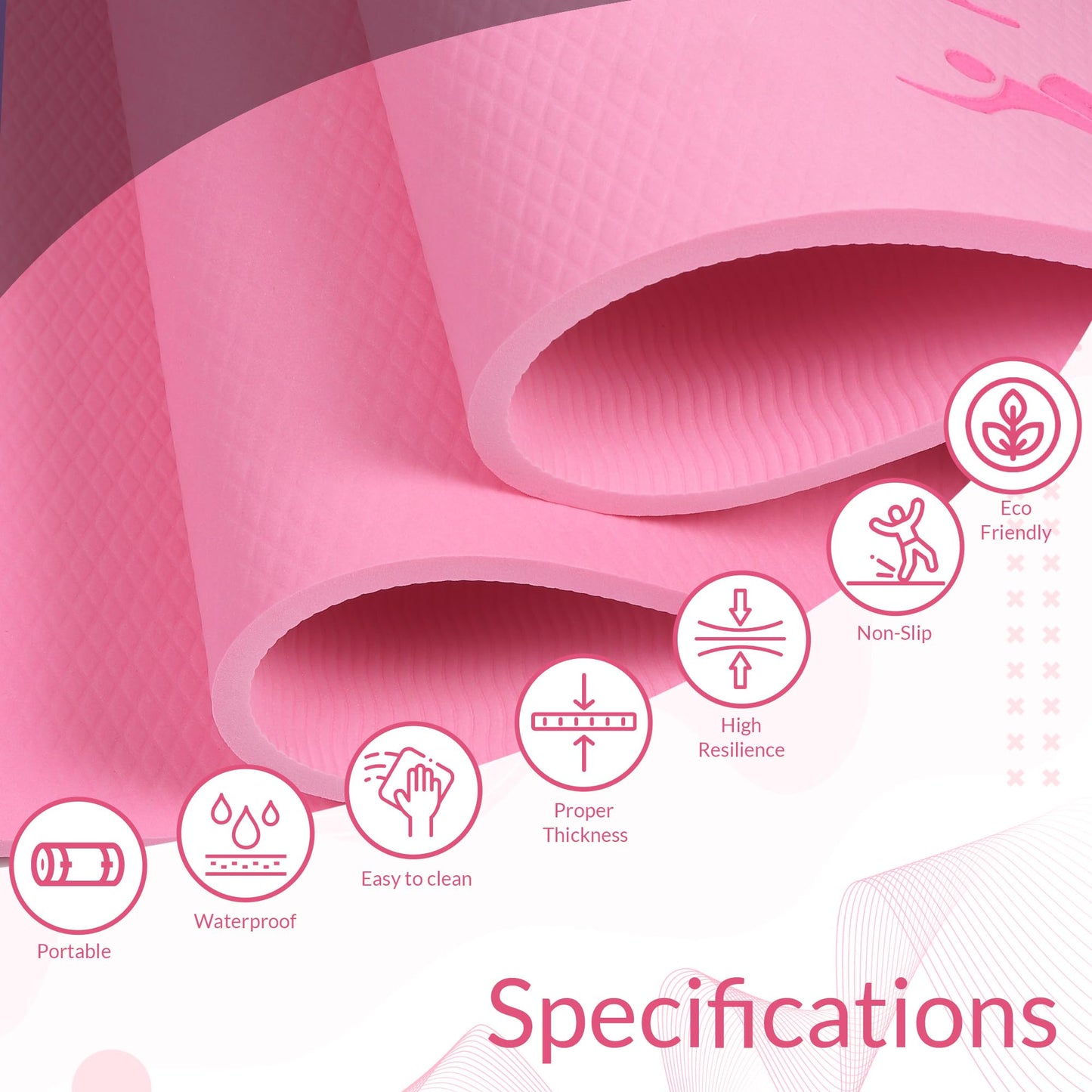 Eco-Friendly 6mm Anti-Slip Yoga Mat with Carrying Strap - Pink