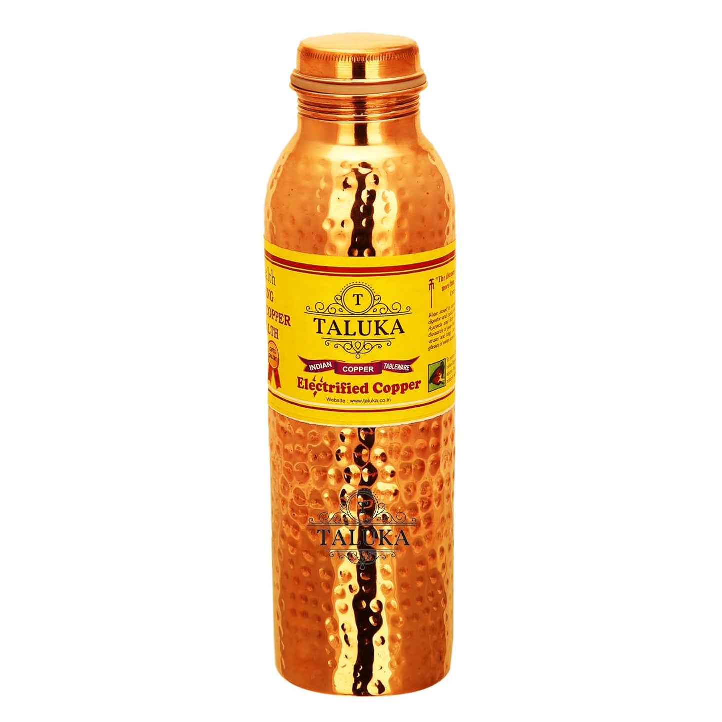 Taluka With T Logo Pure Copper Handmade Quality Hammered Copper Bottle Water Capacity-1000 ML