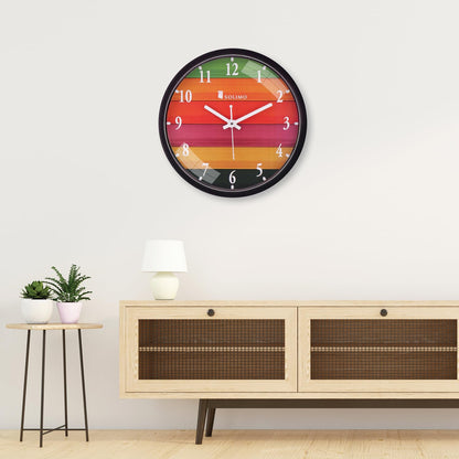 Wall Clock with Step Movement - 12 Inch Diameter, Black Plastic Frame, Glass Face