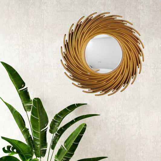 Round Spiral Shape Wall Mirror with Golden Acrylic Frame - 22 cm x 22 cm