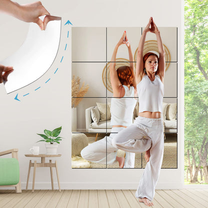 Wall Mirror - Modern Acrylic Full Length Shatterproof - 12" x 12" - Wall-Mounted - 4 Pcs