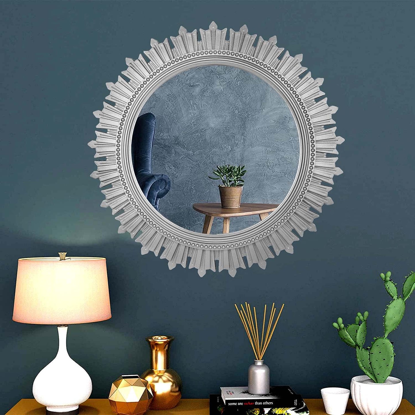 EFINITO Sunburst Wall Mirror, Decorative Framed Mirror for Bathroom, Bedroom, Living Room & Vanity (17 Inch)