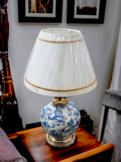LED Table Lamp with Antique Gold Finish and Fabric Shade - 46 x 25 cm