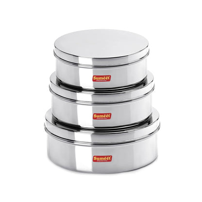 Sumeet Stainless Steel Flat Canisters/Storage Containers Set Of 3Pcs (1.5Ltr,2.1Ltr,2.7Ltr)