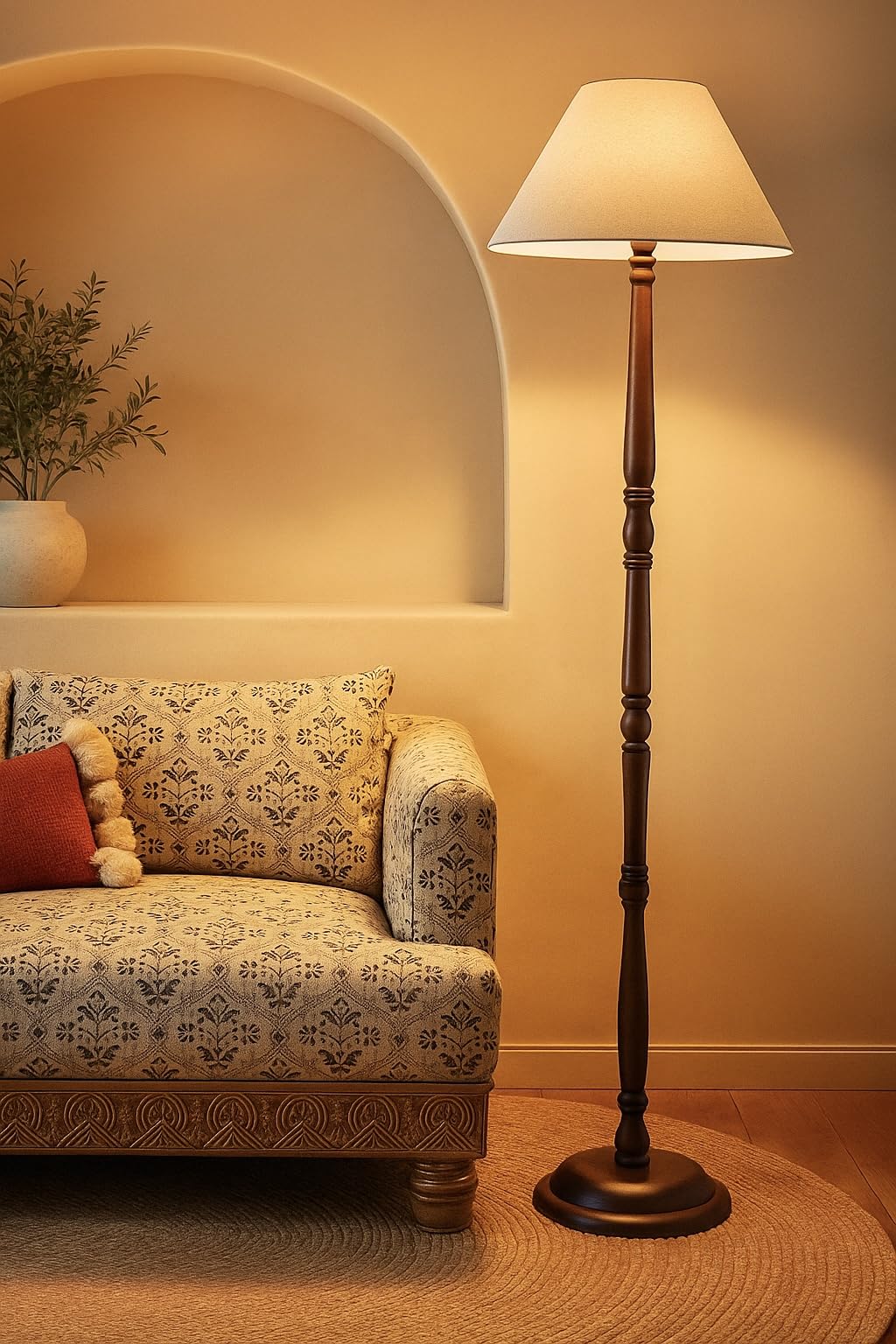 Floor Lamp Modern Minimalist Design Wooden Brown Taper Shade