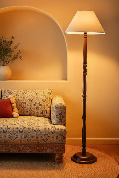 Floor Lamp Modern Minimalist Design Wooden Brown Taper Shade