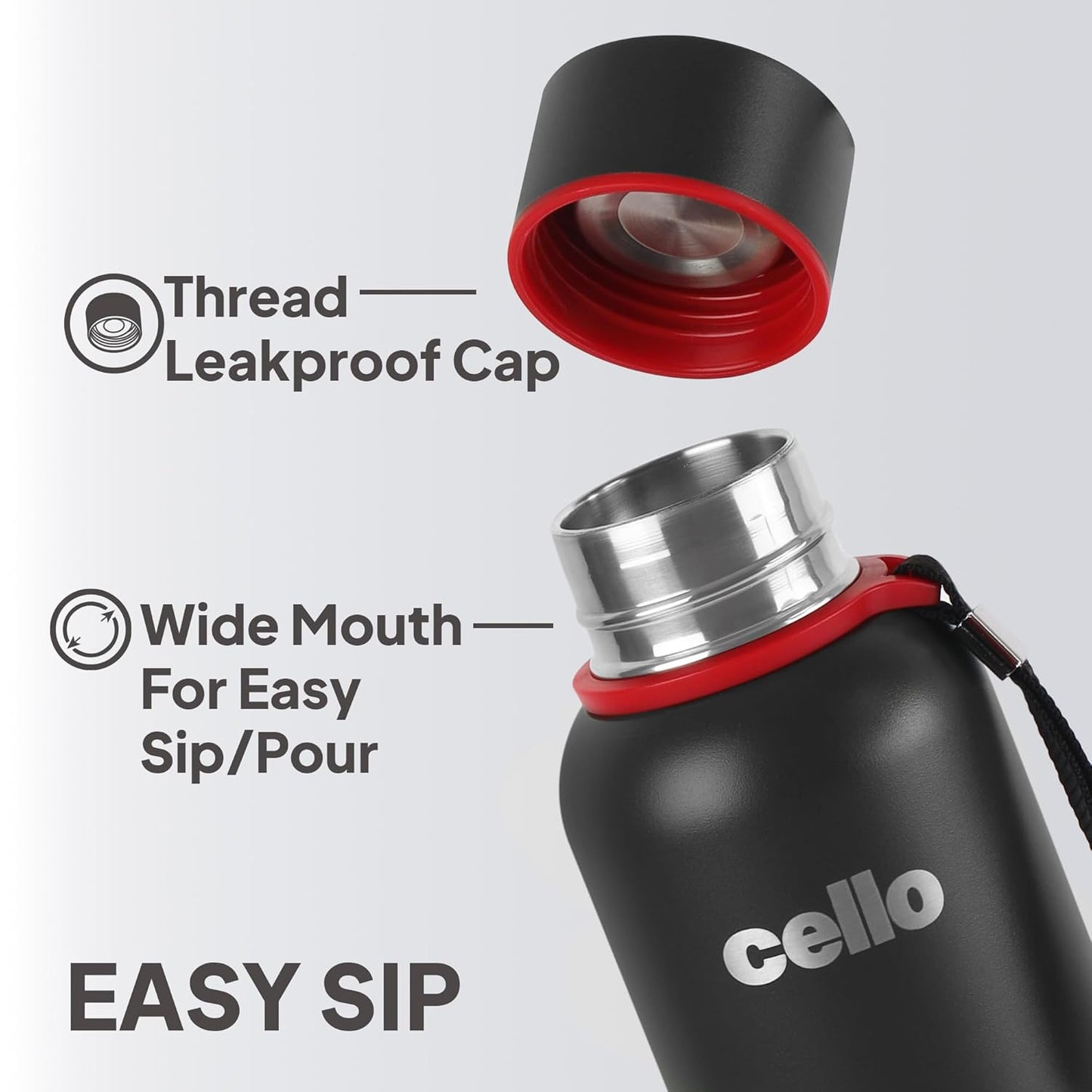 CELLO Duro Kent Insulated Stainless Steel Flask Water Bottle for Daily Use 900 ml, Black