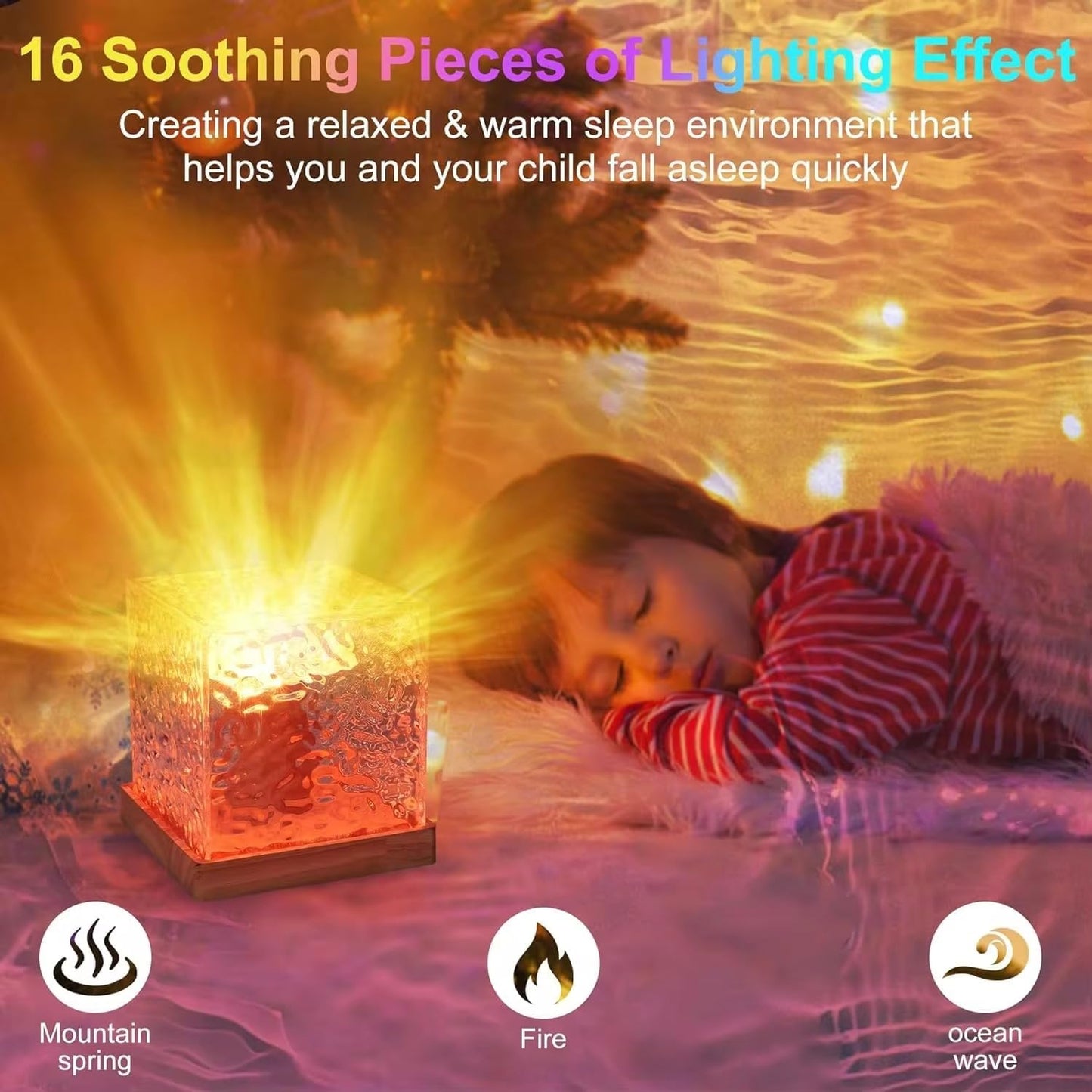 LED Ocean Wave Projector Lamp with Crystal Base - 3D Water Wave Effect - Size: Cube
