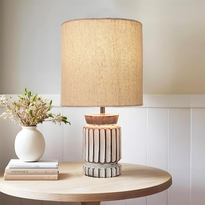 Table Lamp Retro Farmhouse Design Linen Shade Wood Base 20x20x40 cm White LED
