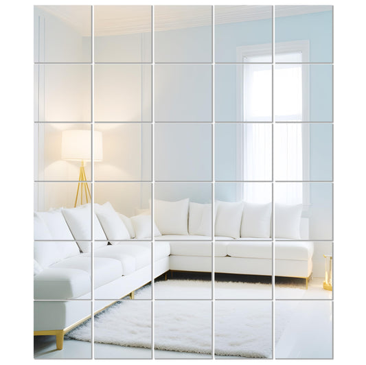 Wall Mirror Stickers Set of 30 - Acrylic Reflective Square Stickers - Silver - 15 cm x 15 cm