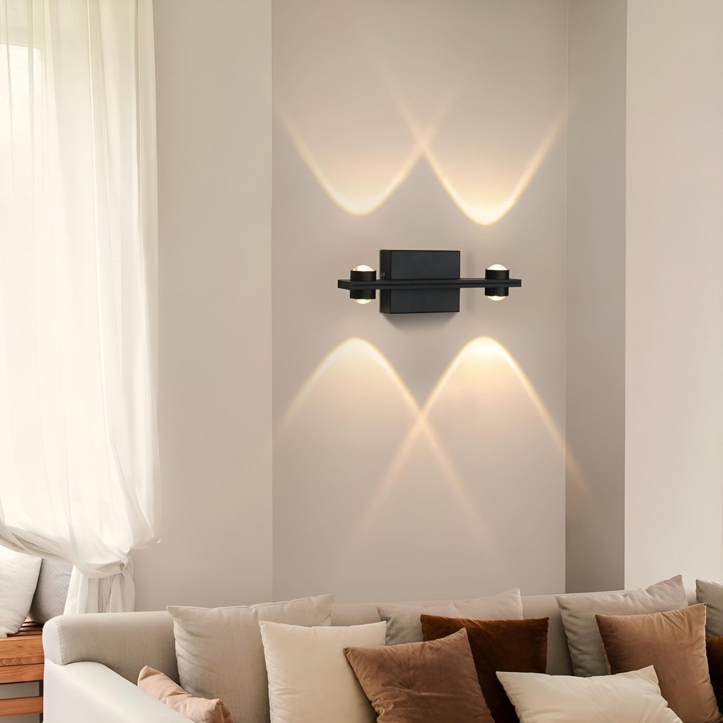LED Wall Light Modern Design Matt Black Aluminium 2 Up 2 Down  Warm White