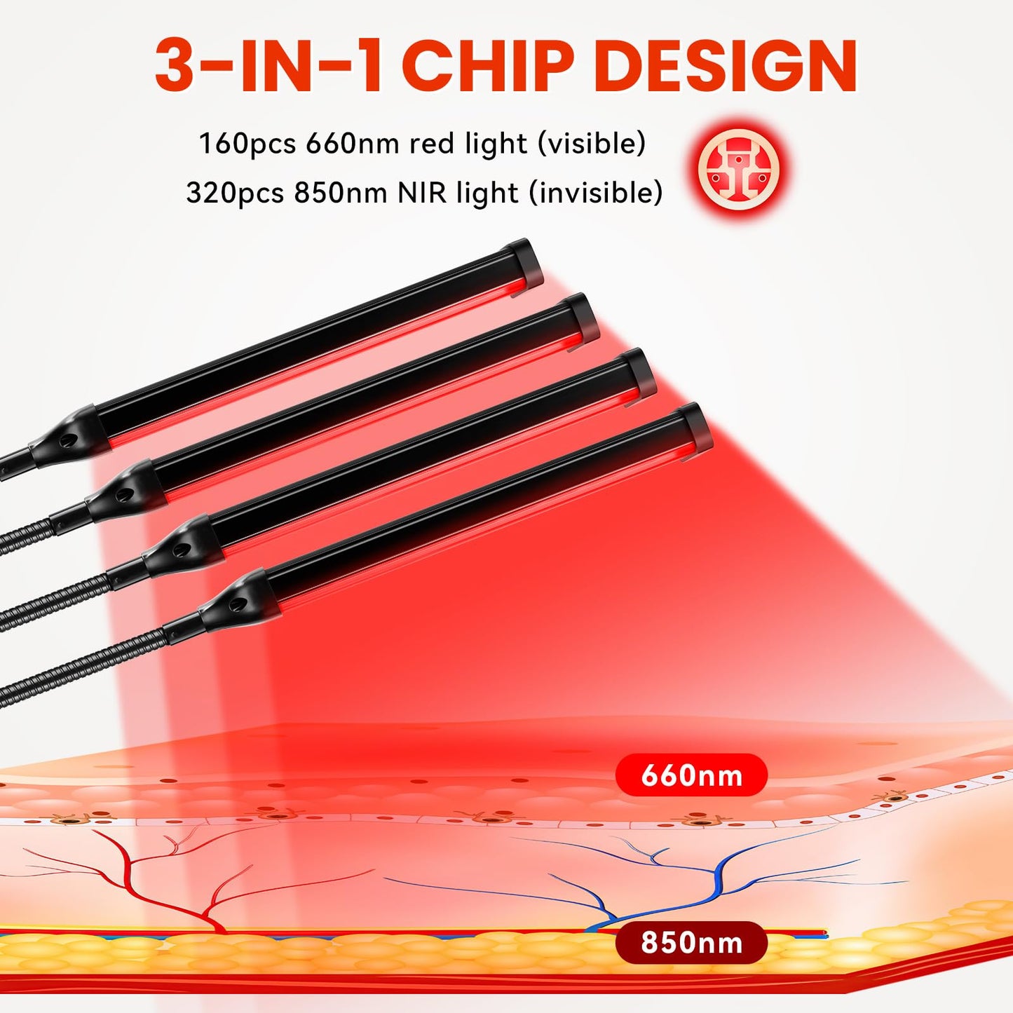 Red Light Therapy Lamp with Adjustable Stand, 160 LEDs, 660nm Red & 850nm Near Infrared, for Face and Body