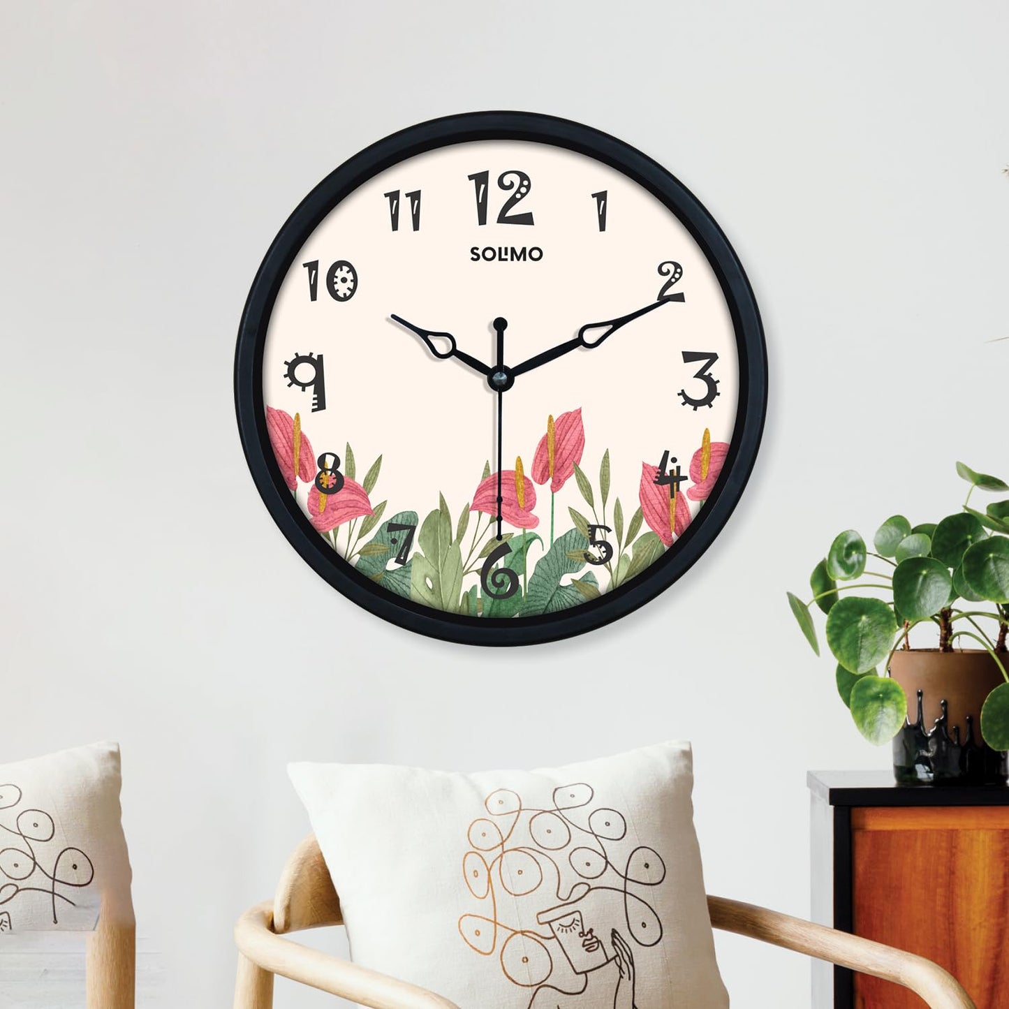 Classic 8-Inch Red Flowers Plastic Wall Clock - Quartz Movement - Battery Operated