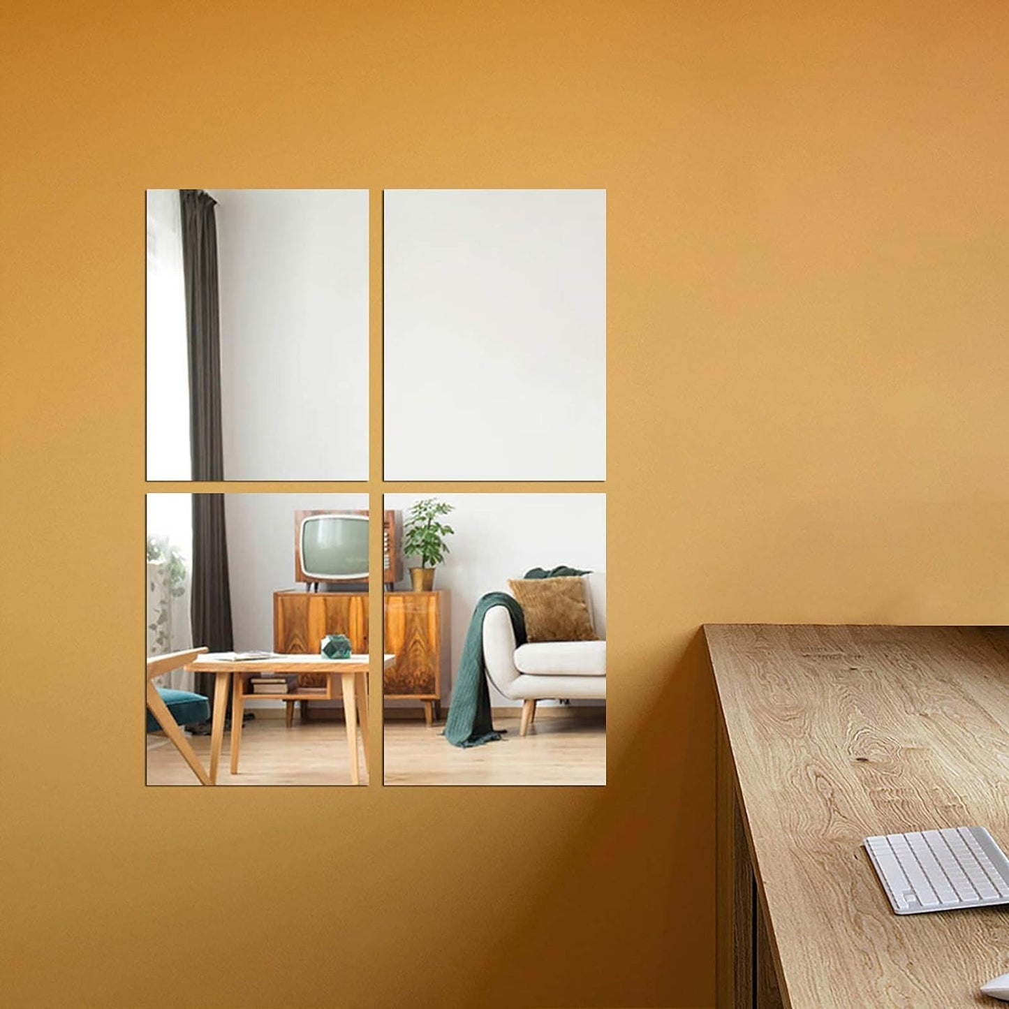 Acrylic Wall Mirrors - Rectangular Shape - 6.3'' x 8.3'' - Self-Adhesive - Pack of 4