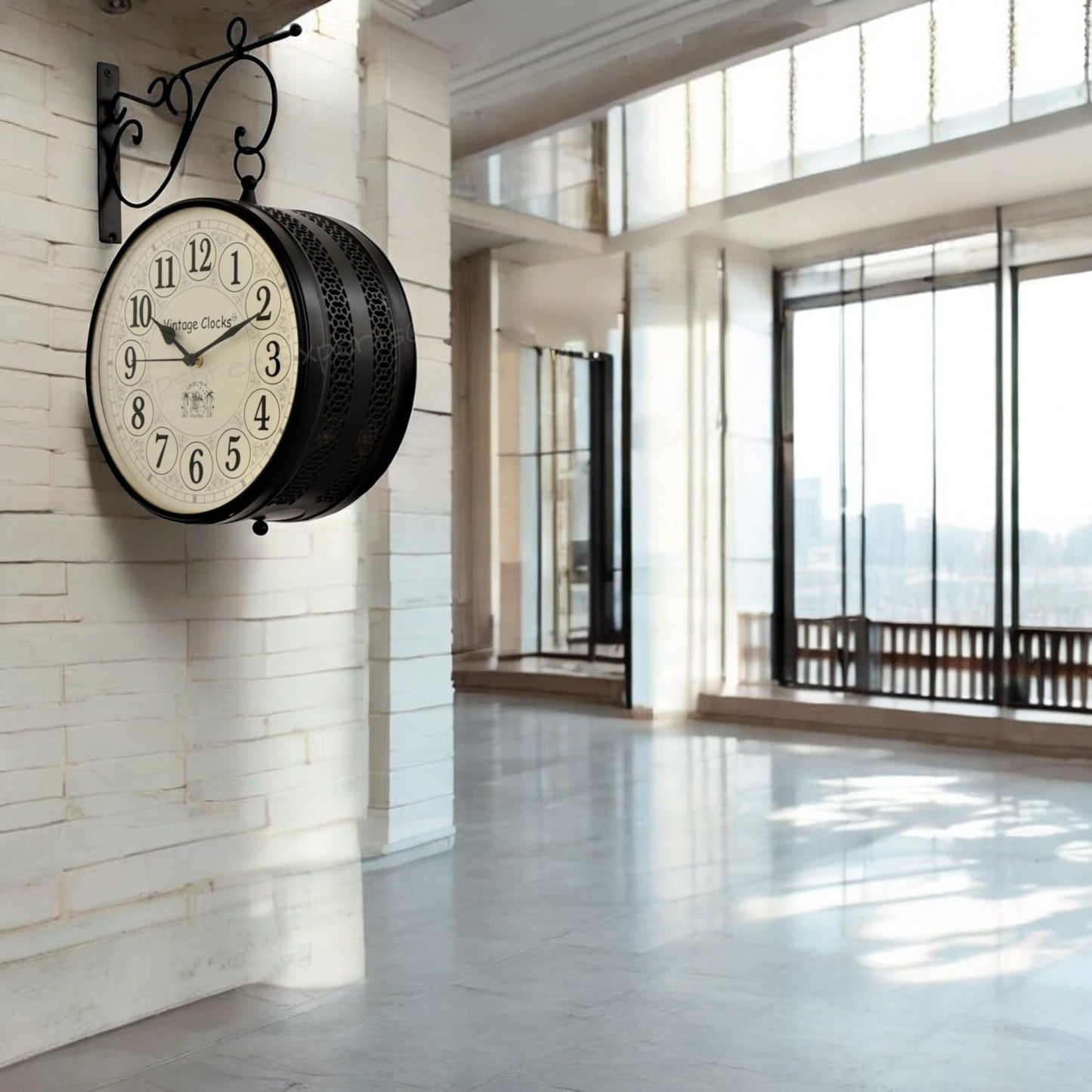 Vintage Hand-Crafted Double-Sided Wall Clock - 8 Inch Black Metal with English and Roman Numbers
