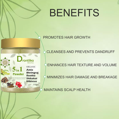 Organic 5 in 1 Amla, Reetha, Bhringraj & Hibiscus Hair Powder 300g