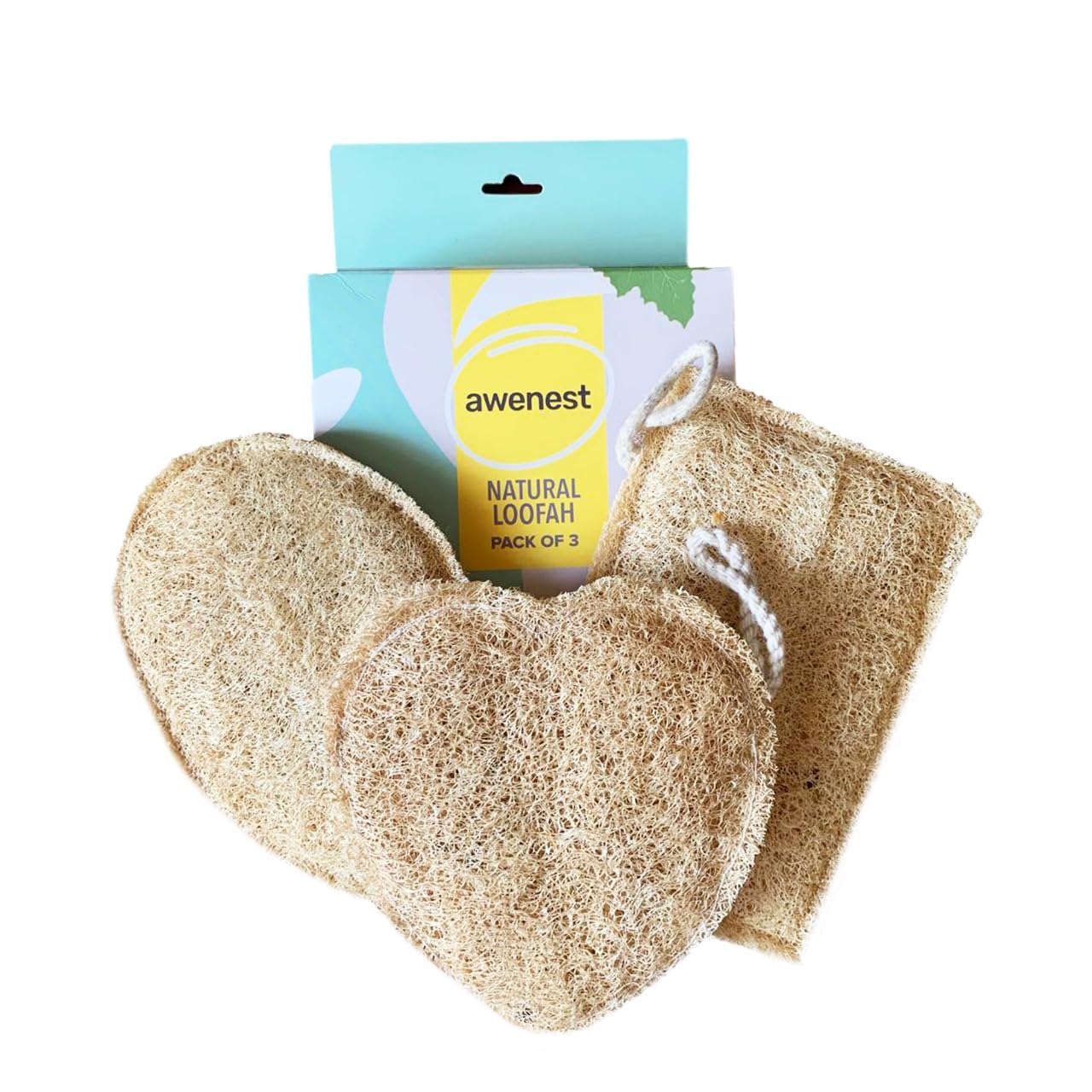 Natural Sun Dried Bath Loofah, Eco-Friendly Exfoliating Sponge, 3 Pack