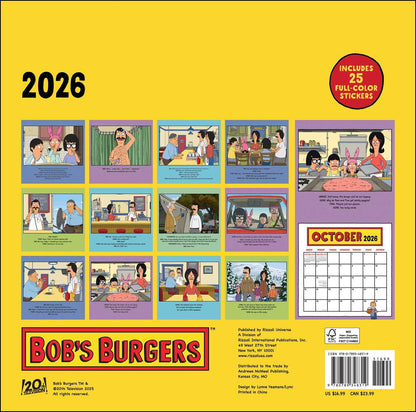 Bob's Burgers 2026 Wall Calendar (Includes Stickers) 
