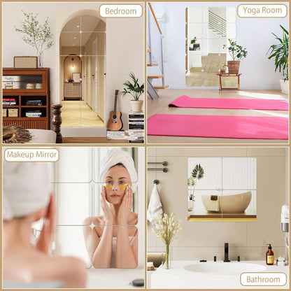 Frameless Acrylic Mirror Tiles - 2MM Thick, 8 x 8 Inch, Transparent, Self-Adhesive, Set of 4