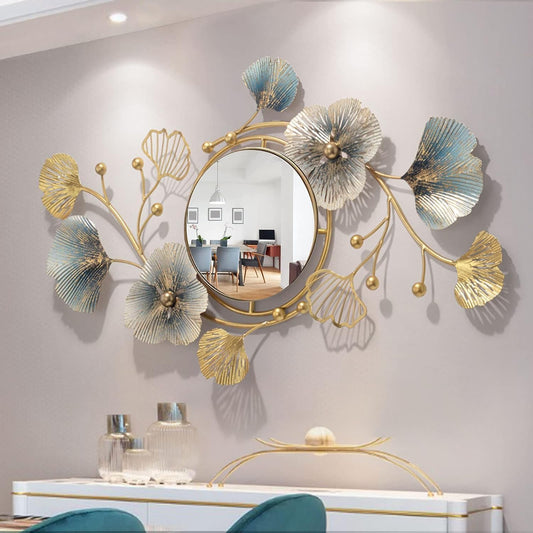 Wall Mirror - Contemporary Round Design - Glass & Iron - Golden - 60 cm