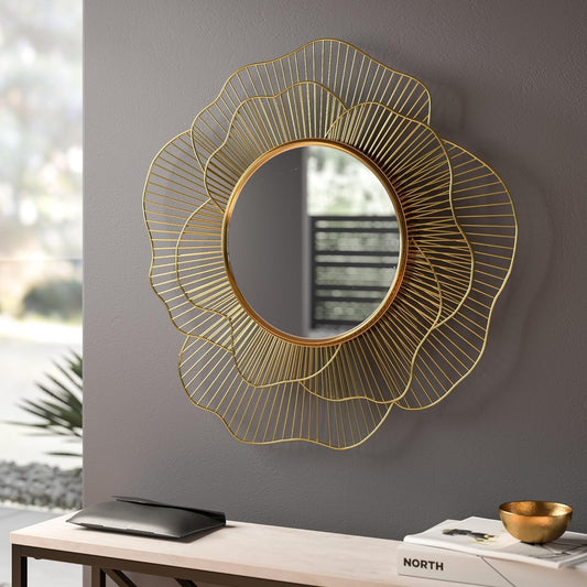 Wall Hanging Mirror with Iron Frame - Golden Round Design - 60 cm
