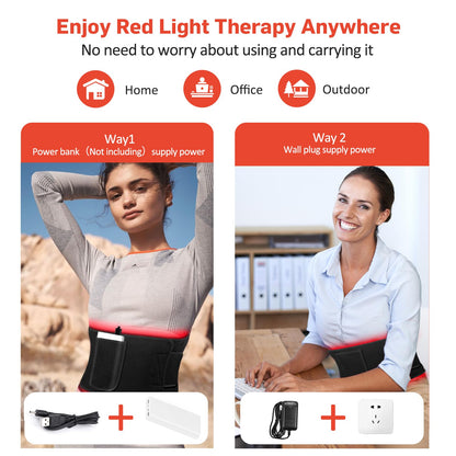Red Light Therapy Belt Wrap with Timer & Remote Control, 660nm & 850nm, 105 LEDs, 7" x 50" Treatment Area
