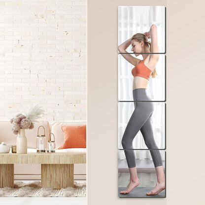 Frameless Glass Mirror Tiles - Set of 4, 12" x 12", High-Definition, Wall-Mounted, White