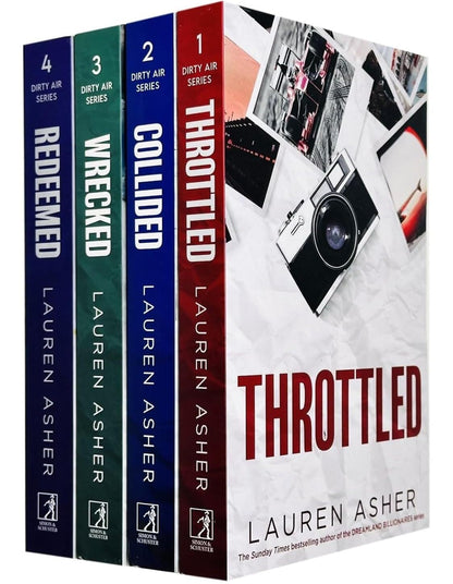 Set of books titled 'Throttled' and 'Collided' by Lauren Asher with a collage of photos on the cover.