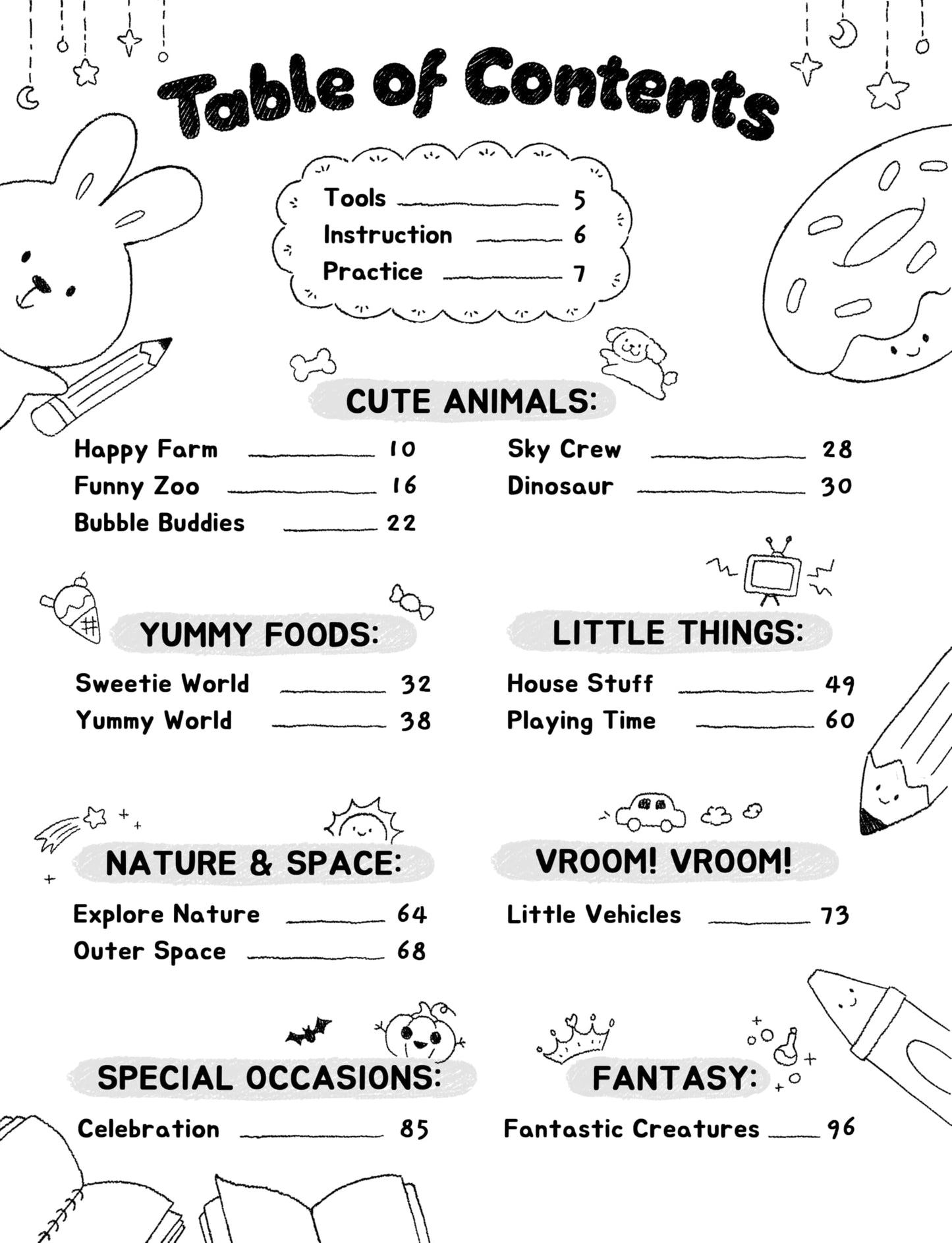 How To Draw 300+ Cute Stuff: Easy Step-by-Step Drawings of Animals, Nature, Vehicles, Food, Fantasy Things,... Book for Kids