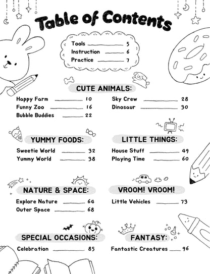 How To Draw 300+ Cute Stuff: Easy Step-by-Step Drawings of Animals, Nature, Vehicles, Food, Fantasy Things,... Book for Kids