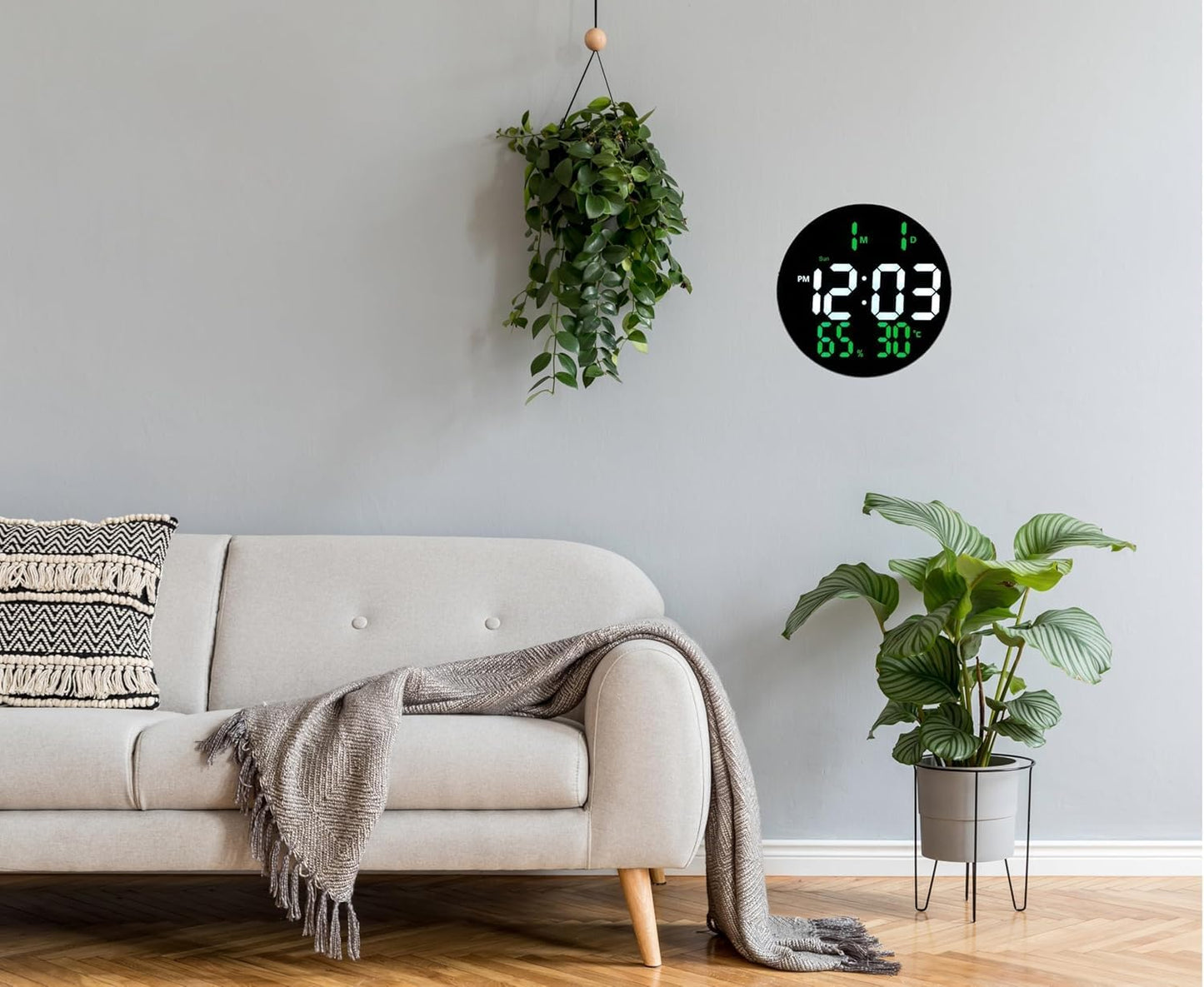 Digital Wall Clock with Remote Control 10 Inch Green LED Display
