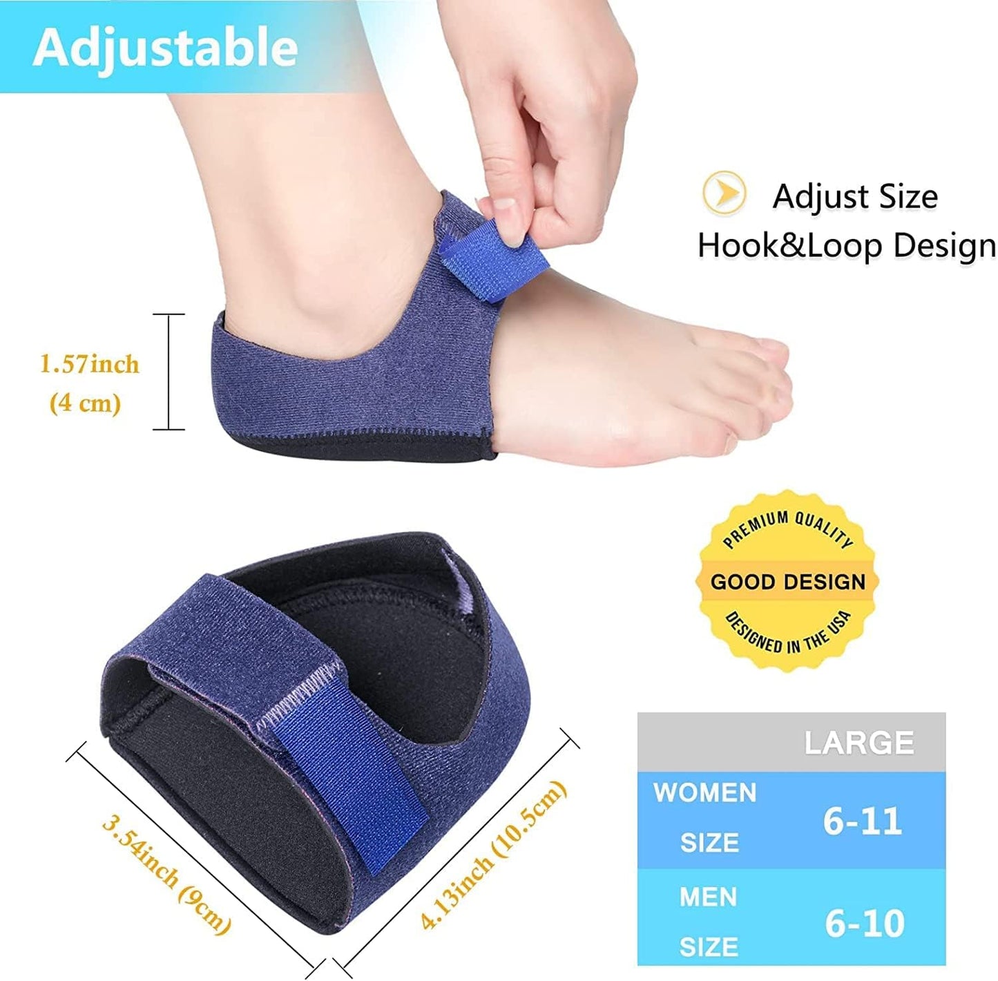 Blue Gel Heel Cups for Pain Relief - Pair for Men & Women