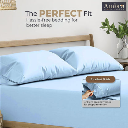 Ambra Linens Ultra Soft Pillow Protectors 400TC Set of 2 Breathable Pillow Covers-Sky Blue