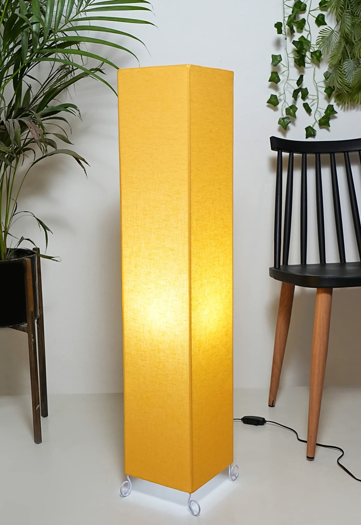 Dimmable Corner Floor Lamp with Cotton Fabric Shade and Metal Base - Yellow