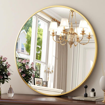 Round Wall Mirror with Gold Frame - 16 Inch - Elegant Design for Living Room, Bathroom, Hall