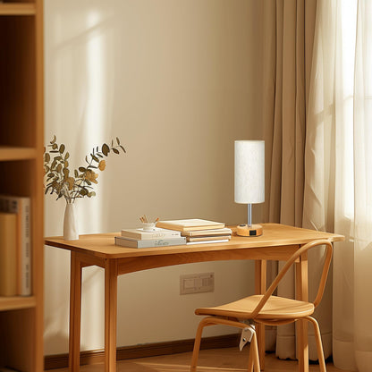 Table Lamp with Touch Control & USB Ports, Wood Base, Flaxen Fabric Shade, LED Bulb Included