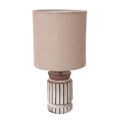 Table Lamp Retro Farmhouse Design Linen Shade Wood Base 20x20x40 cm White LED