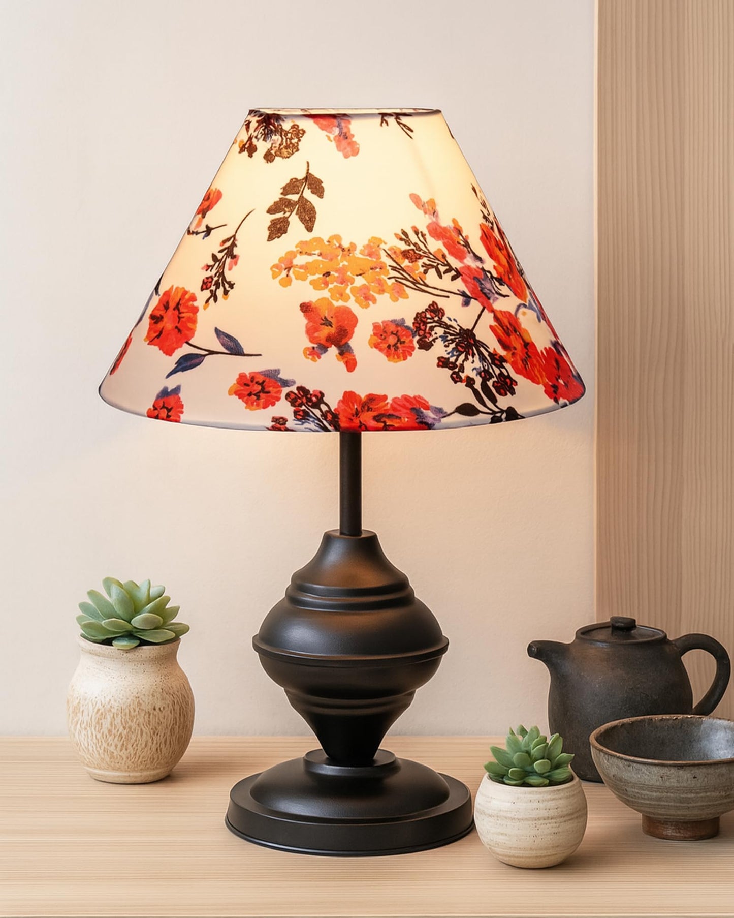 Table Lamp with Fabric Shade Black Metal 25x25x40cm