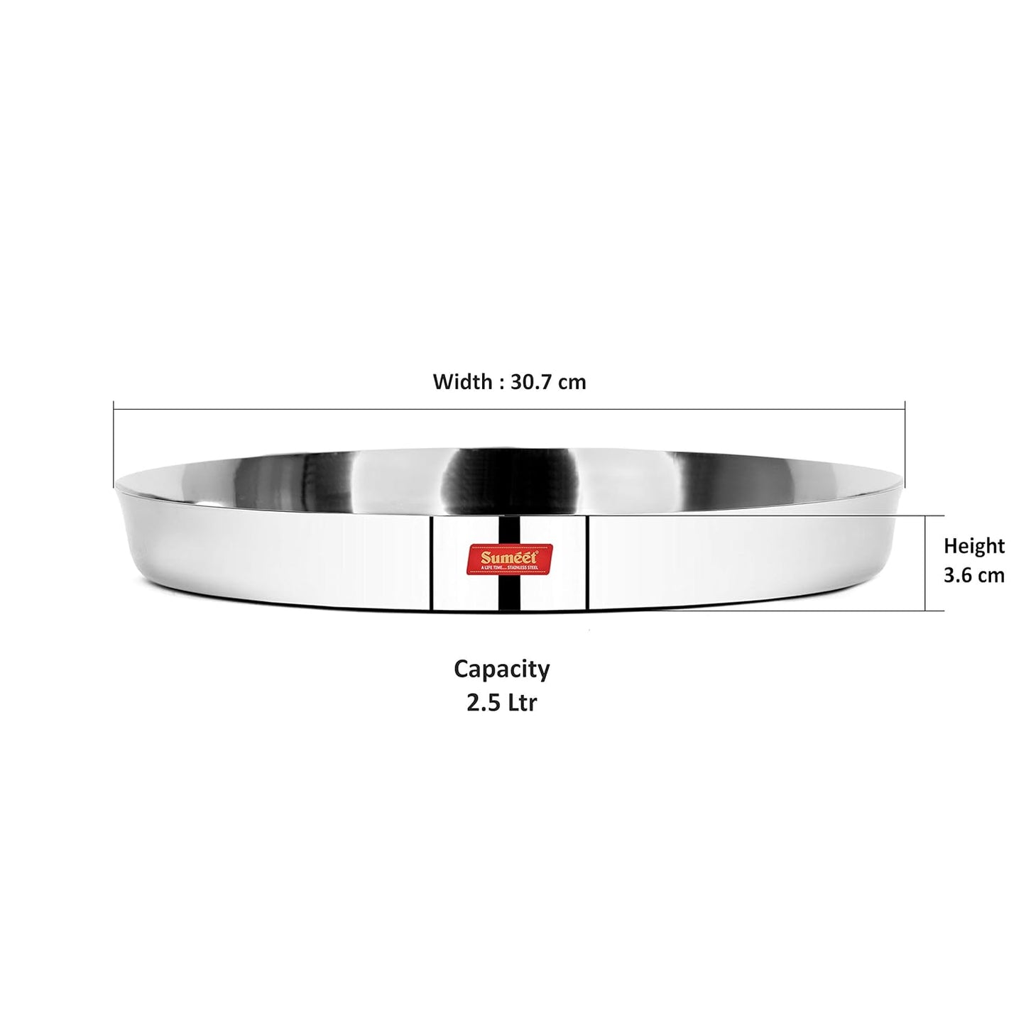 Sumeet 22 Gauge Stainless Steel Traditional Dinner Plate/Thali 30.7Cm (2.5Ltr) - set of 2pc