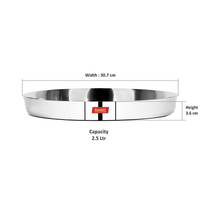 Sumeet 22 Gauge Stainless Steel Traditional Dinner Plate/Thali 30.7Cm (2.5Ltr) - set of 2pc