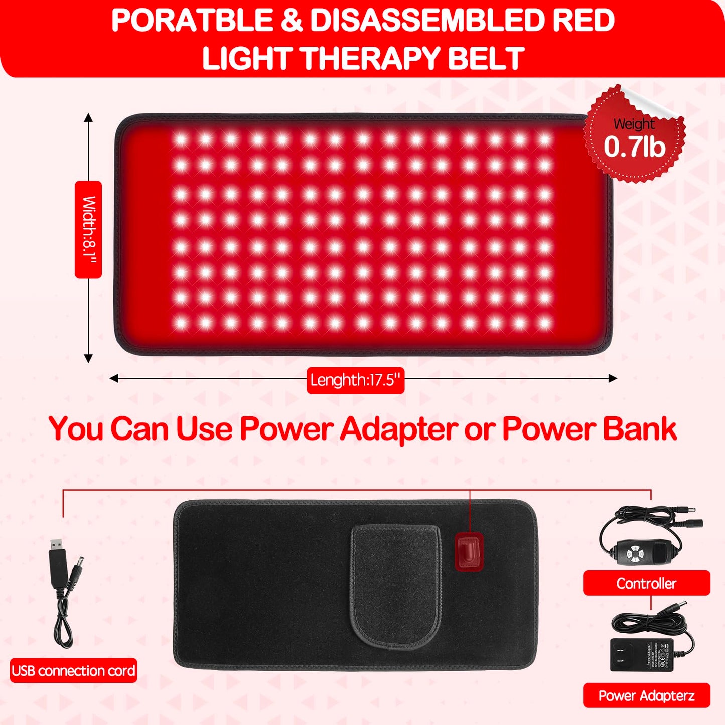 Red Light Therapy Wrap with Timer 660nm & 850nm for Body - Flexible & Hands-Free