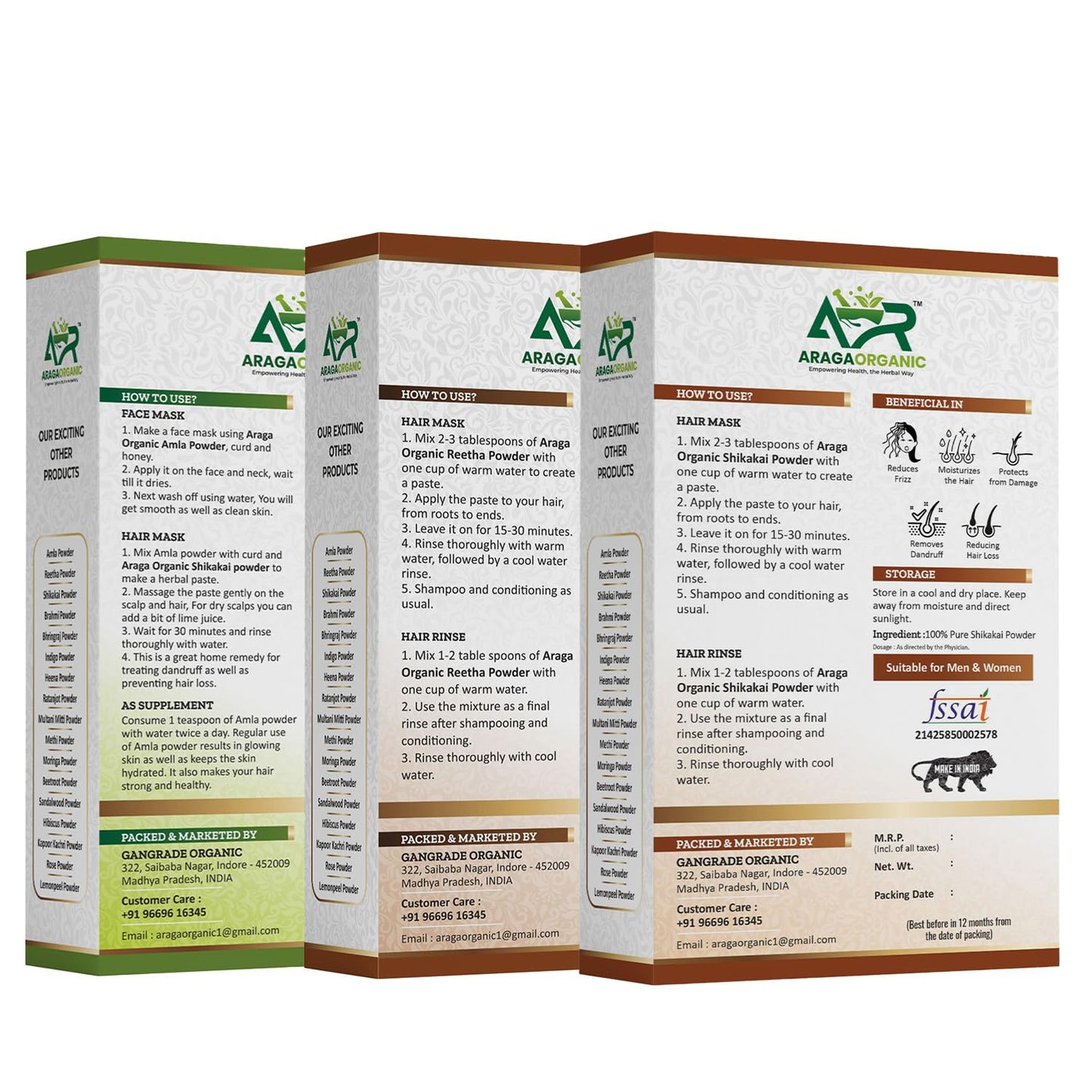 Natural Amla Reetha Shikakai Powder - Herbal Hair Cleanser 300g