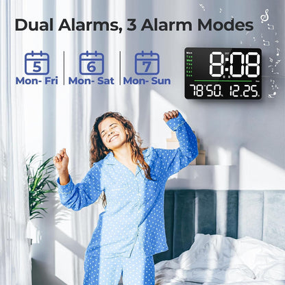 Digital Wall Clock 16" with Remote Control, Auto Dimming, Temperature & Humidity Display