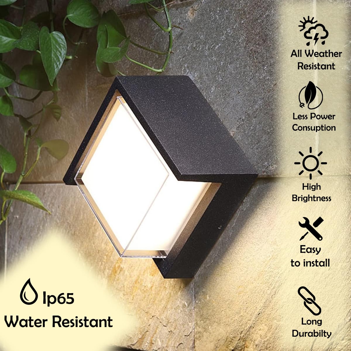 5W LED Wall Light - Modern Minimalist Design - Metal Black Finish - Waterproof for Outdoor Use