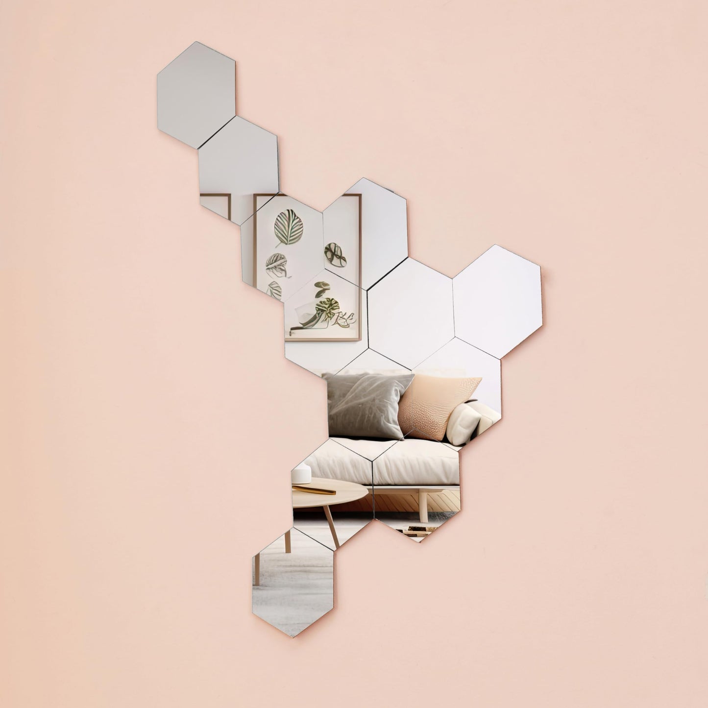 Acrylic Hexagonal Wall Mirror Set of 20 - Silver - Self-Adhesive - Easy Installation
