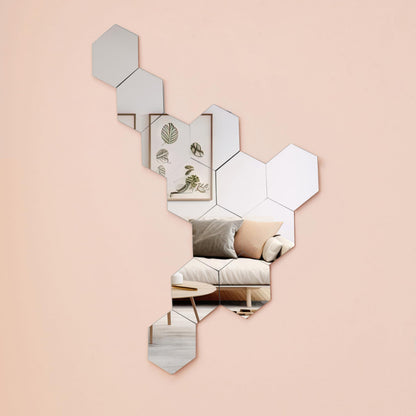 Acrylic Hexagonal Wall Mirror Set of 20 - Silver - Self-Adhesive - Easy Installation