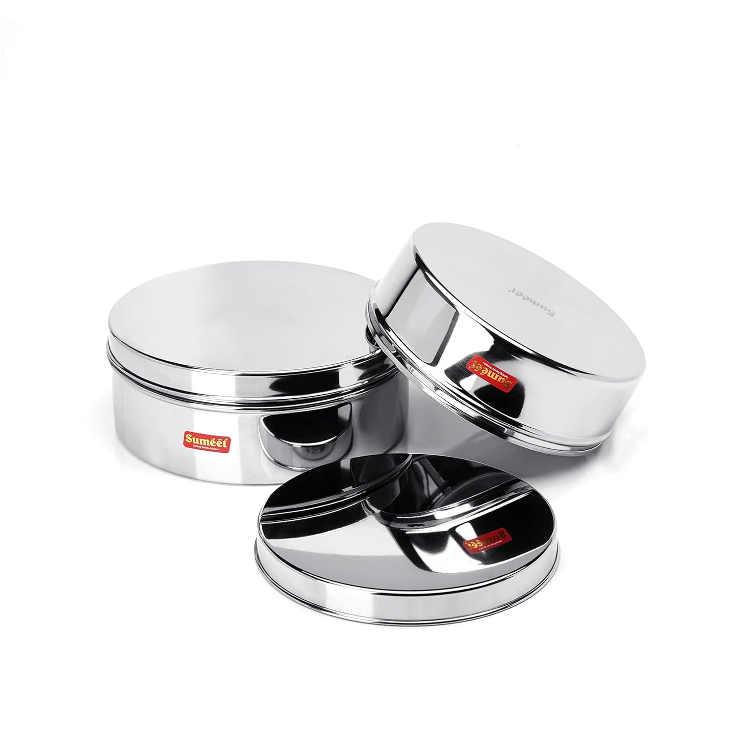 Sumeet Stainless Steel Flat Canisters/Storage Containers Set Of 2Pcs (1.2Ltr,1.5Ltr)